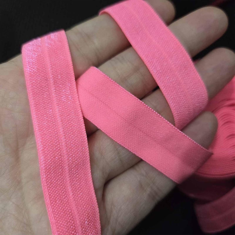 FAYADA Fold Over Elastic,5/8" Foldover FOE Trim Elastic Ribbon,Stretch FOE Band for Hair Ties Headbands Sewing Craft -5 Yards (Dark Pink) - Image 4